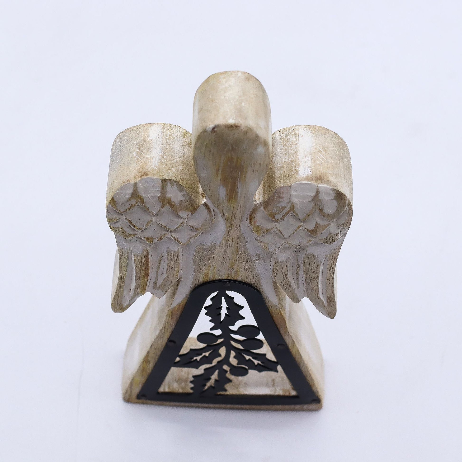 Mango Wood Angel – Whitewash with Iron Cut-Out — sculptures & statues, image 6 of 8.