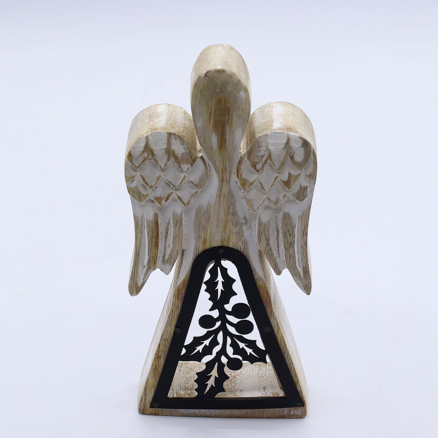 Mango Wood Angel – Whitewash with Iron Cut-Out — sculptures & statues, image 8 of 8.