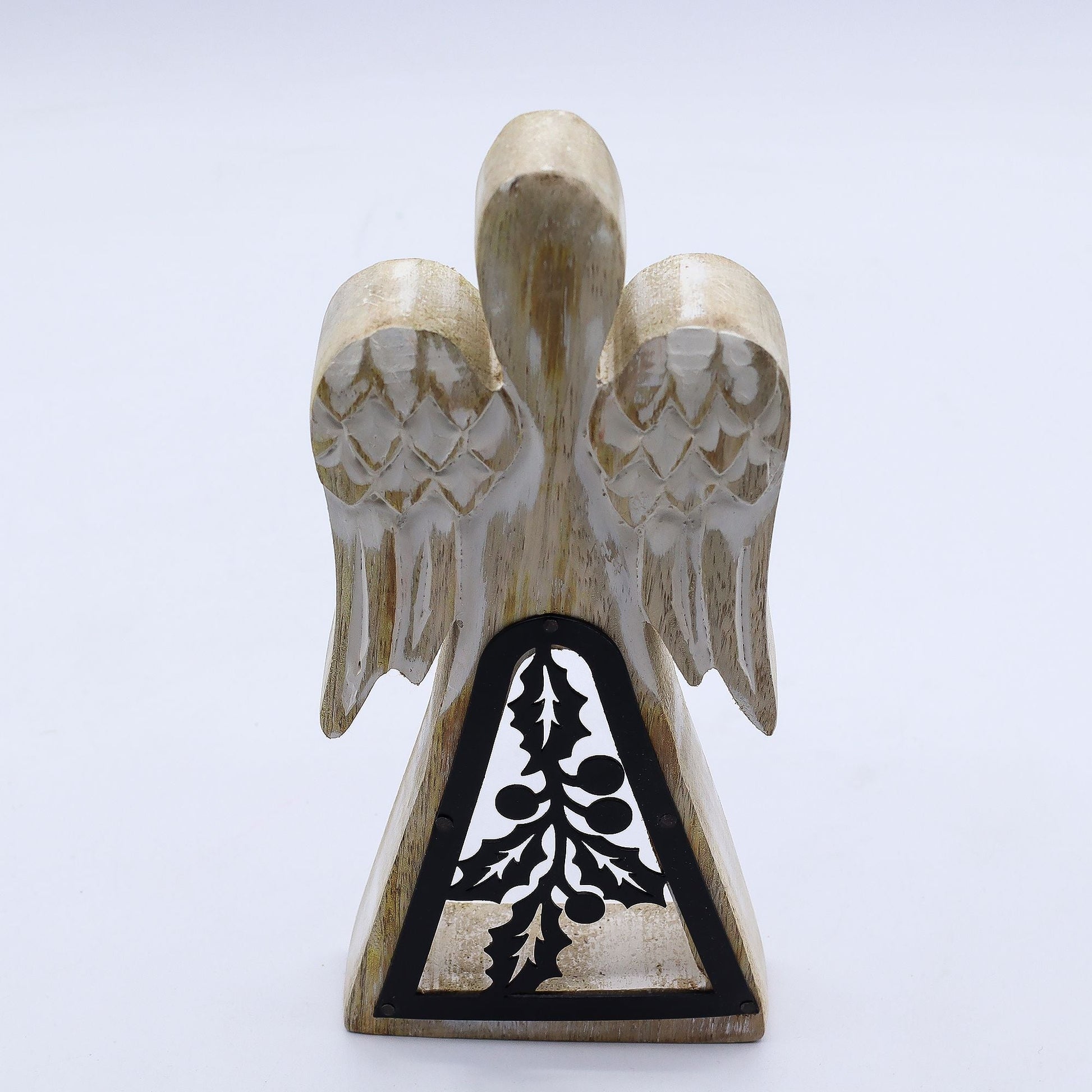 Mango Wood Angel – Whitewash with Iron Cut-Out — sculptures & statues, image 8 of 8.