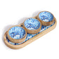 Mango Wood Tray with 3 Bowls - Blue Stripes - Luna Panther