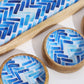 Mango Wood Tray with 3 Bowls - Blue Stripes - Luna Panther