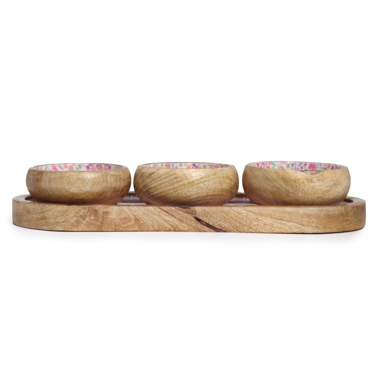 Mango Wood Tray with 3 Bowls - Pretty Floral - Luna Panther