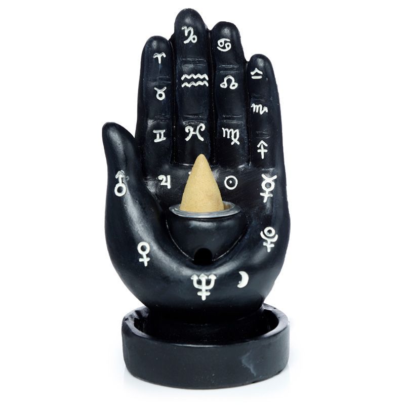 Polished Mantric Hand/Tarot Hand Palm Backflow Incense Burner featuring natural patterning and unique variations - Luna Panther