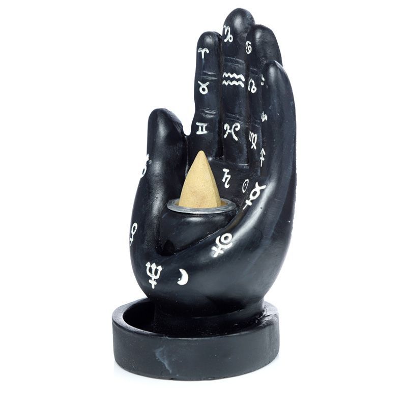 Polished Mantric Handtarot Hand Palm Backflow Incense Burner 1 featuring natural patterning and unique variations - Luna Panther