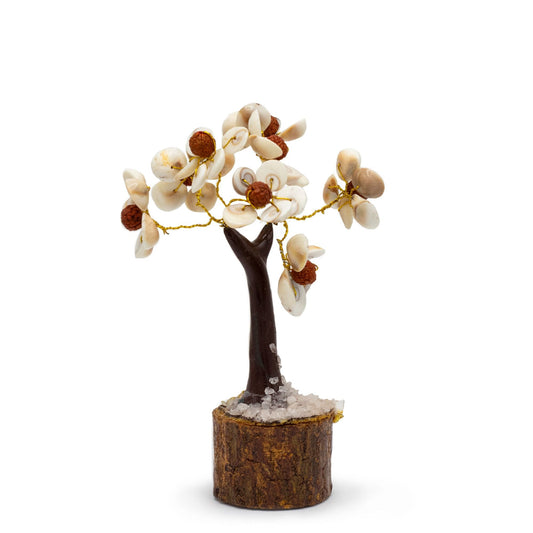 Polished Med Gomati Chakra Circle Stone Tree with Rudraksha - (45 stones) featuring natural patterning and unique variations - Luna Panther