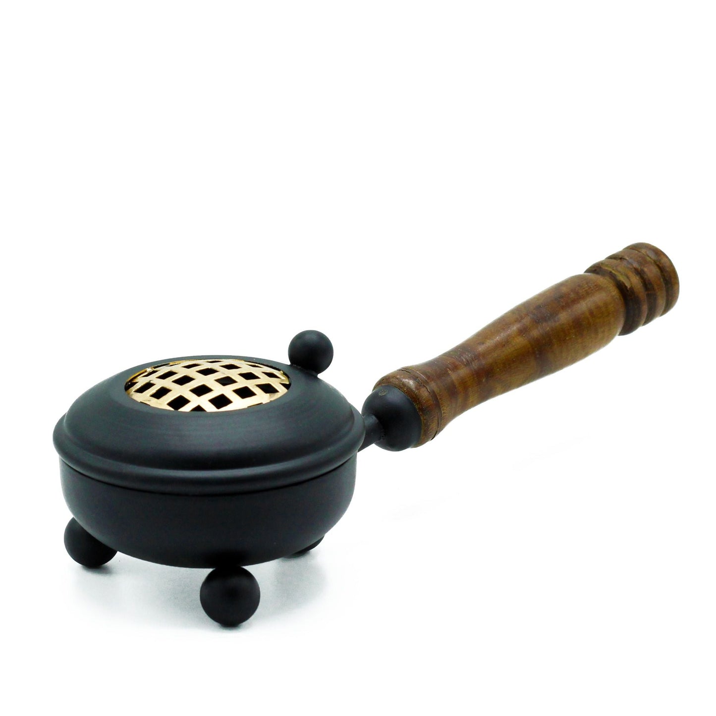 Polished Med Iron Censer Incense Burner - Gold detail featuring natural patterning and unique variations - Luna Panther
