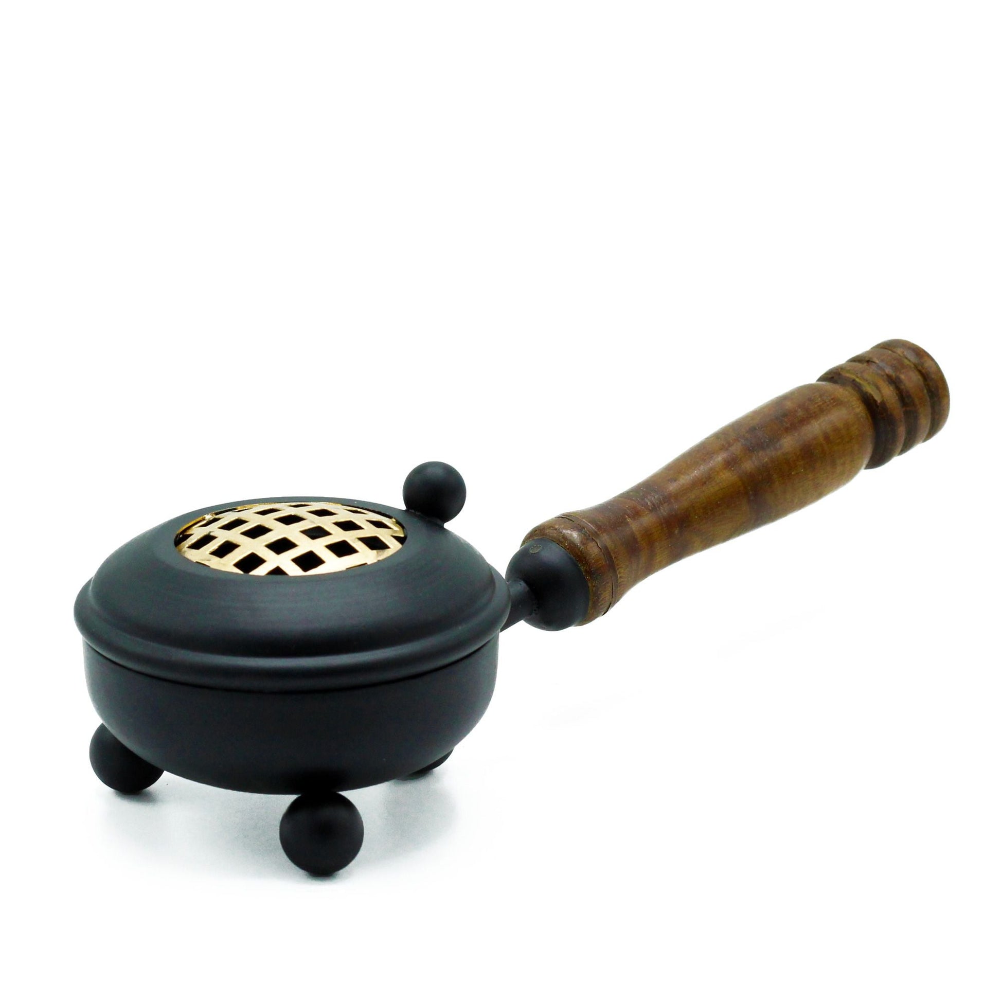 Polished Med Iron Censer Incense Burner - Gold detail featuring natural patterning and unique variations - Luna Panther