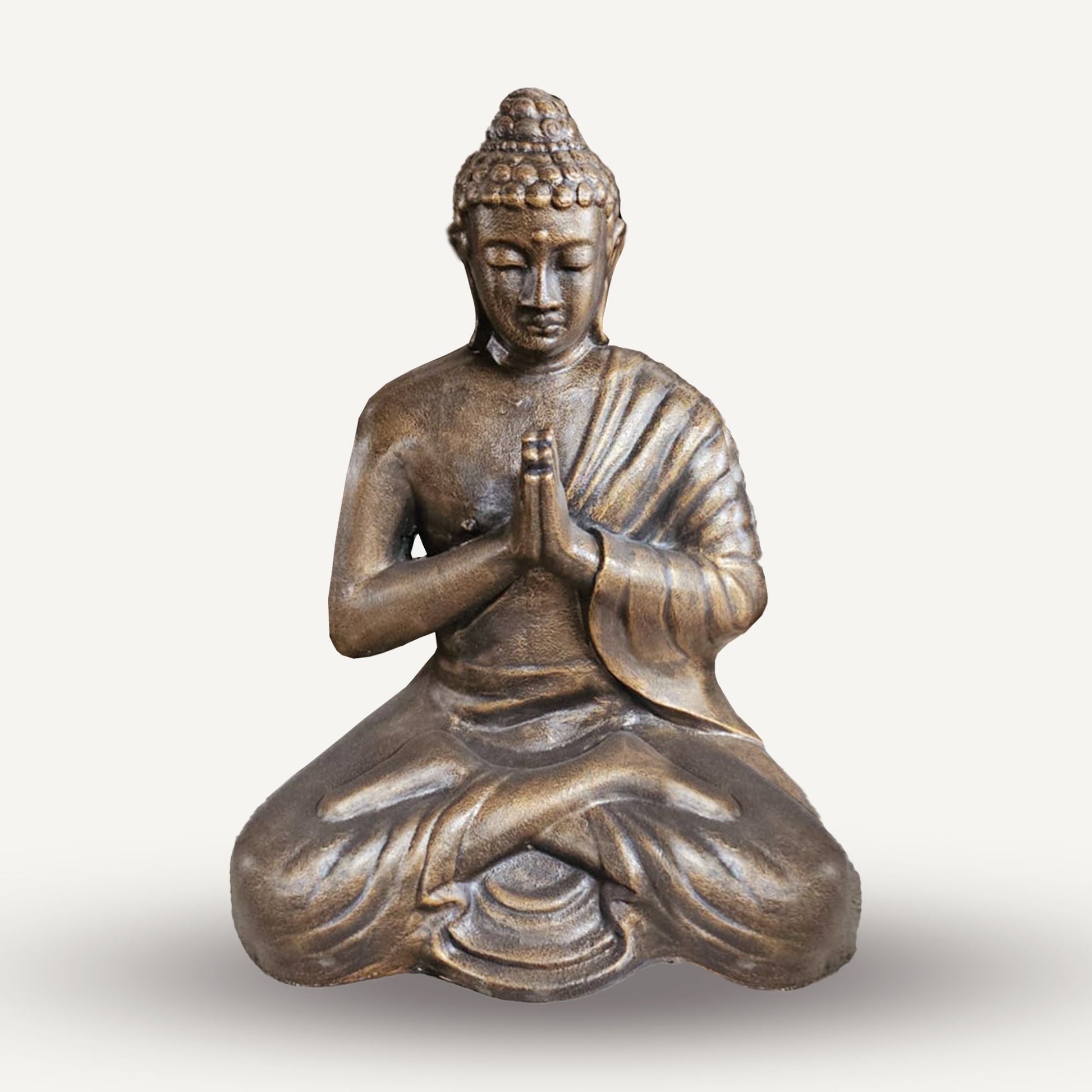 Polished Med Large Antique Gold Praying Buddha Statue - 1.2m Tall featuring natural patterning and unique variations - Luna Panther