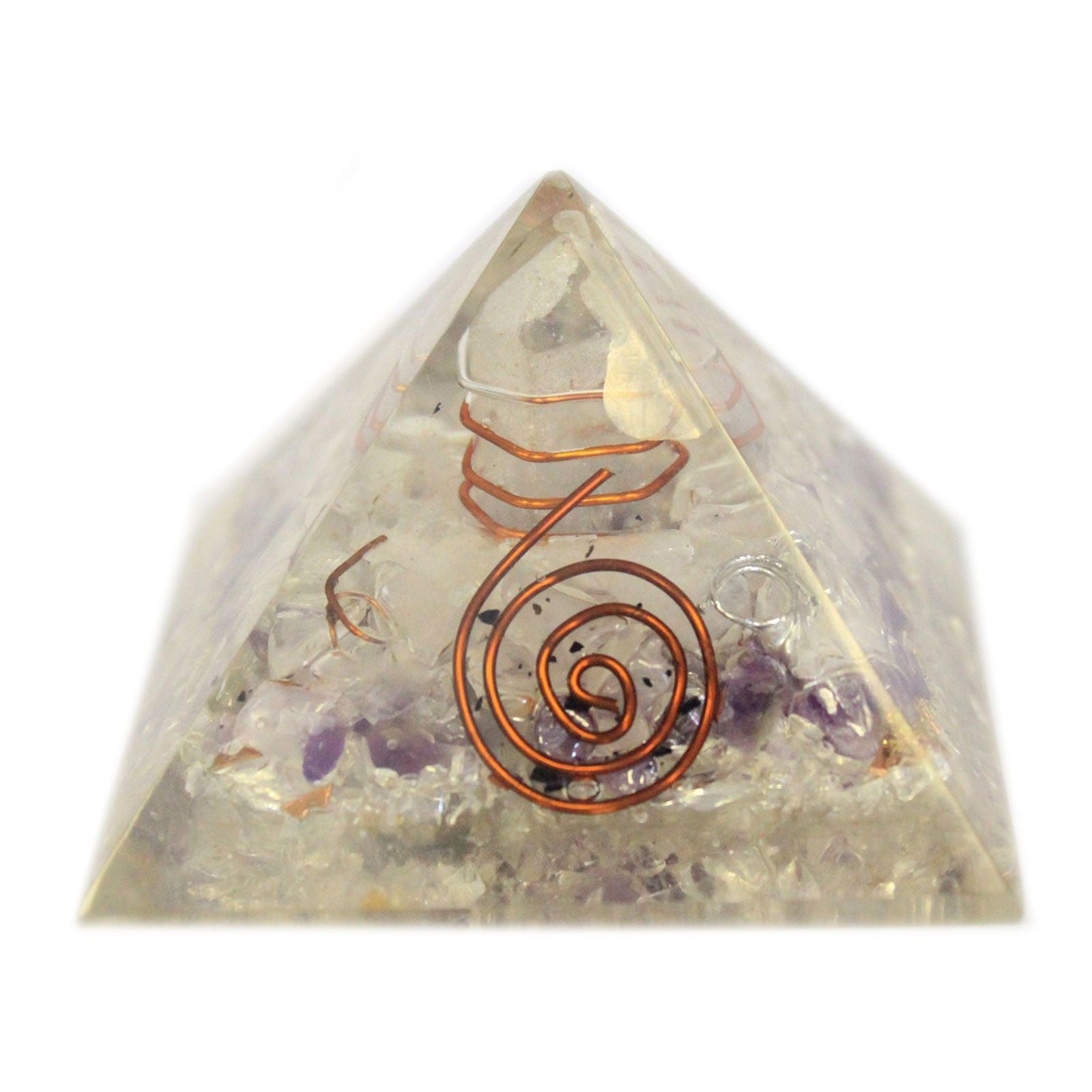 Polished Med Orgonite Pyramid 55mm Gemchips and Copper featuring natural patterning and unique variations - Luna Panther