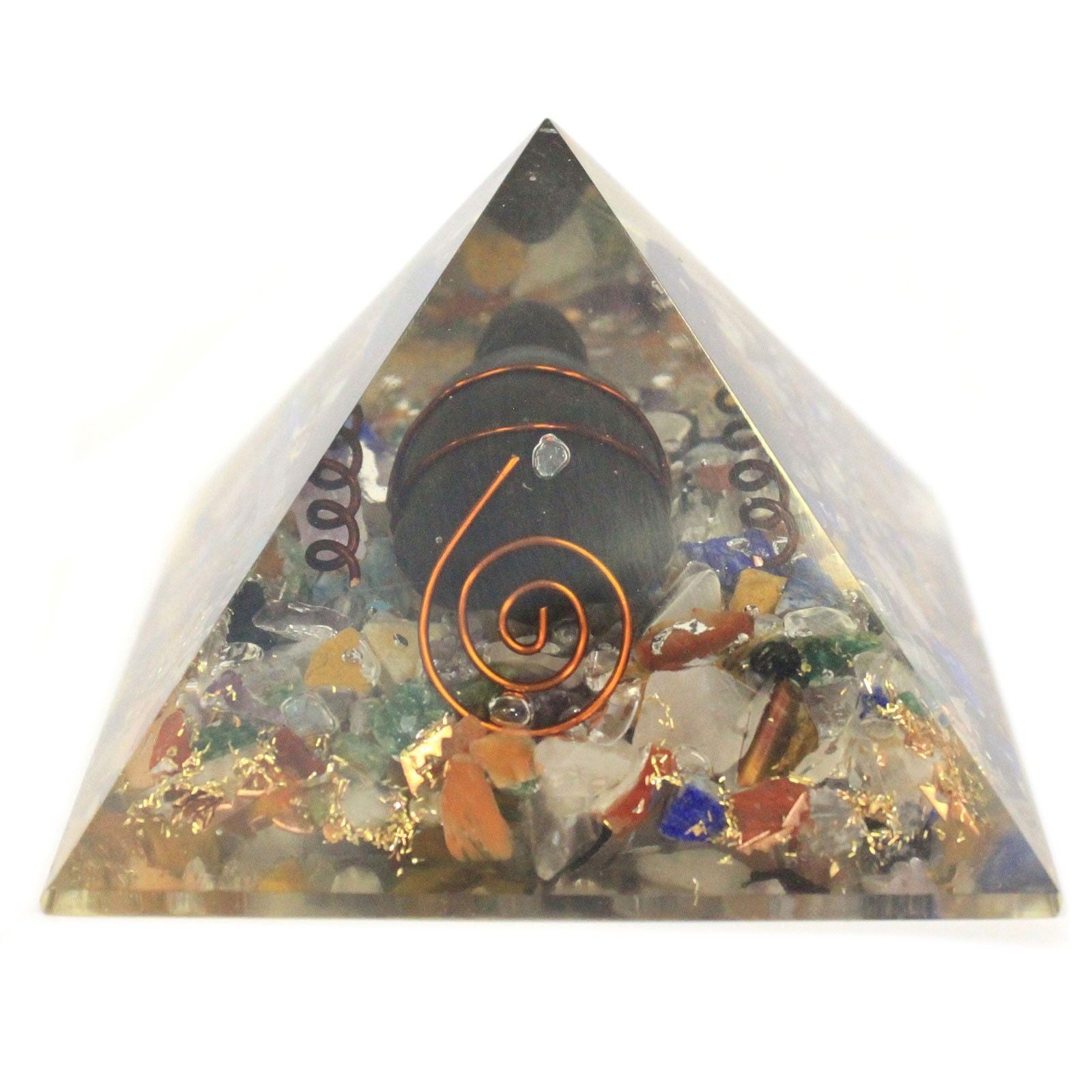 Polished Med Orgonite Pyramid 60mm Gemchips, Copper, Turtle featuring natural patterning and unique variations - Luna Panther