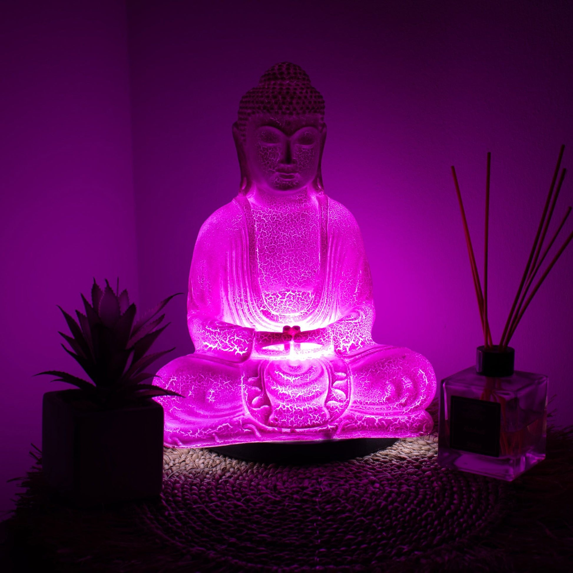 Meditation Buddha Lamp Cherry Crackle - Oval Stand - Luna Panther