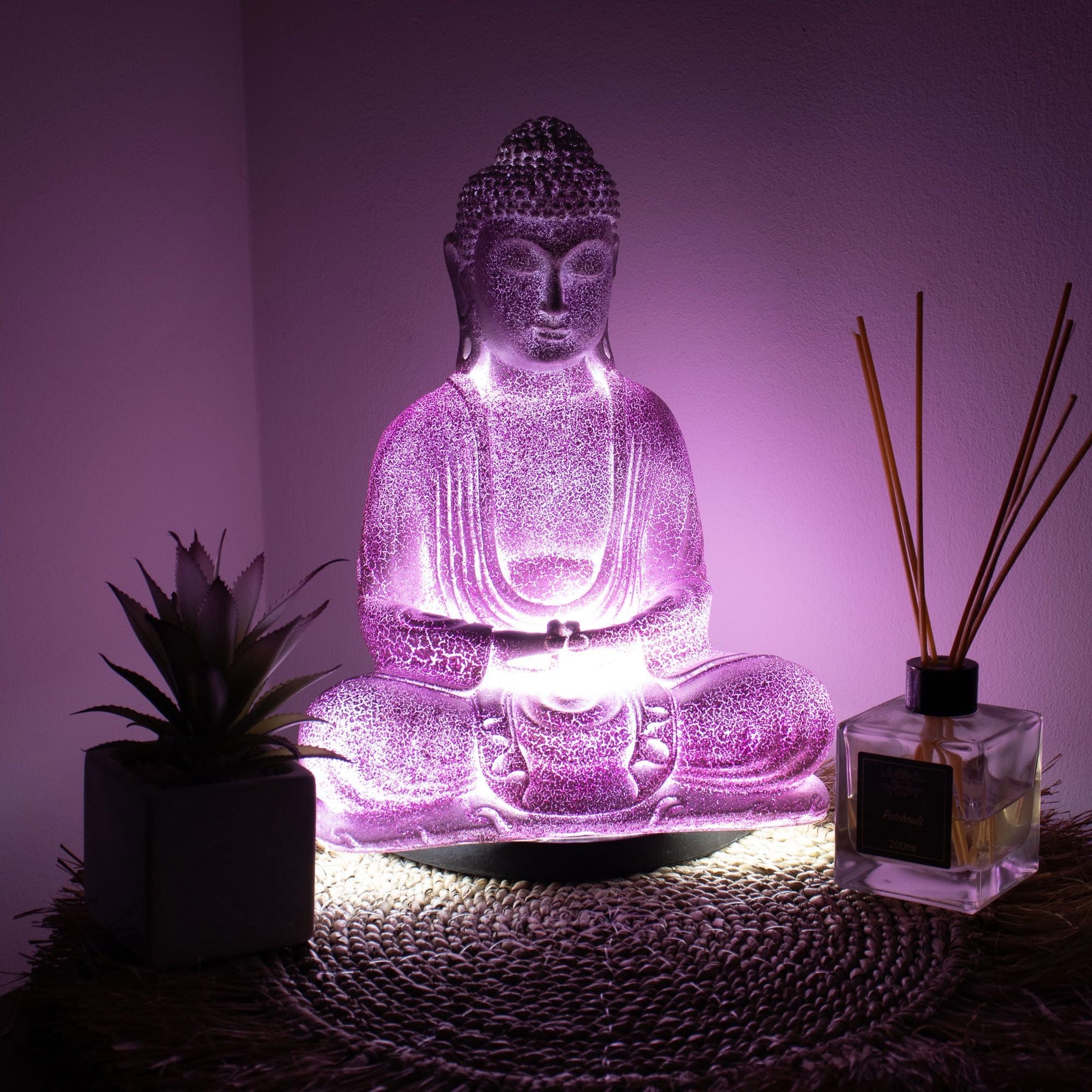 Meditation Buddha Lamp Lavender Crackle - Oval Stand - Luna Panther