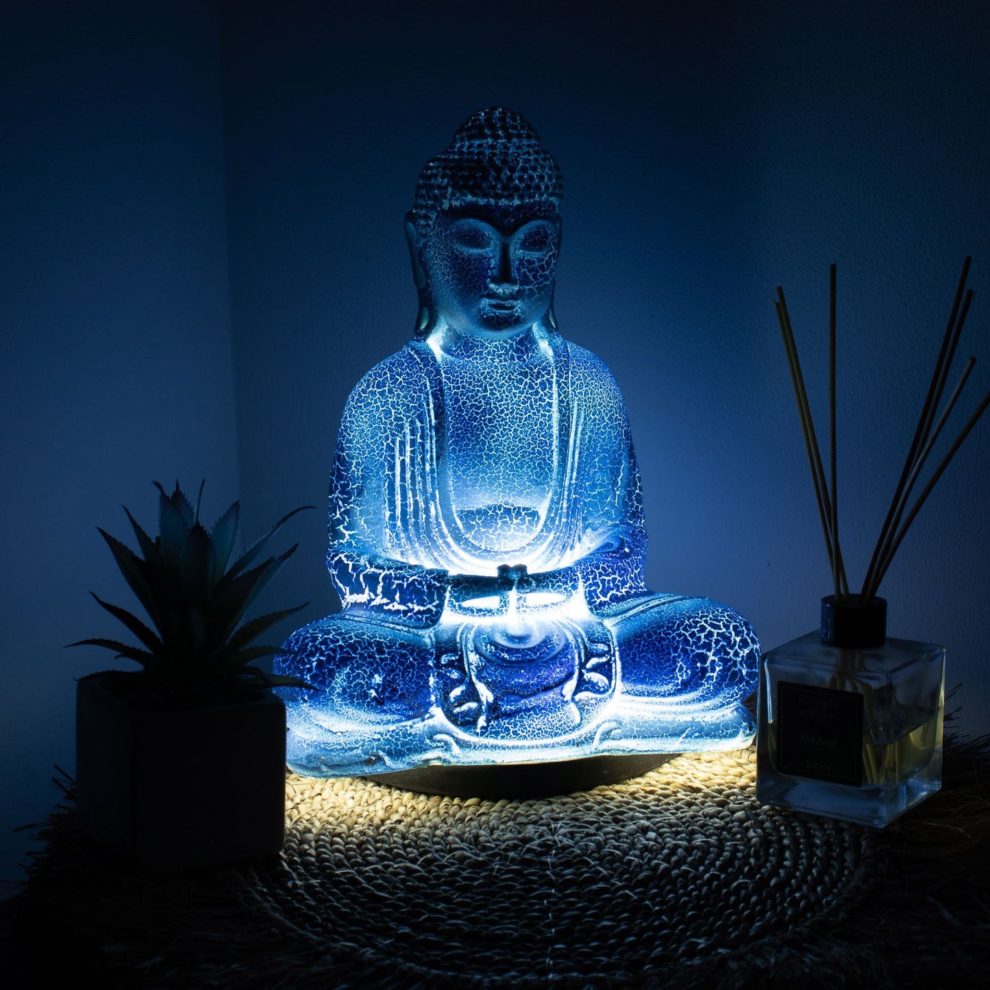 Meditation Buddha Lamp Sky Blue - Oval Stand - Luna Panther