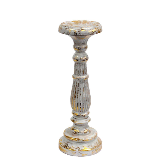 Polished Medium Candle Stand - White Gold featuring natural patterning and unique variations - Luna Panther