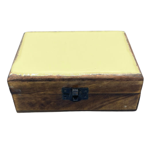 Medium Ceramic Glazed Wood Box - 15x10x6cm - Concrete - Luna Panther
