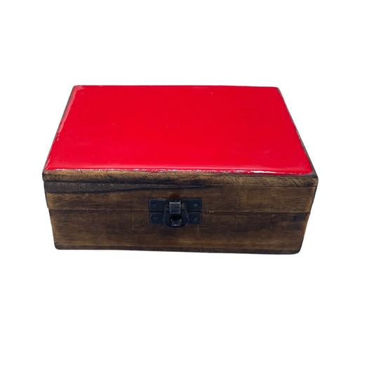 Medium Ceramic Glazed Wood Box - 15x10x6cm - Red - Luna Panther alternate view
