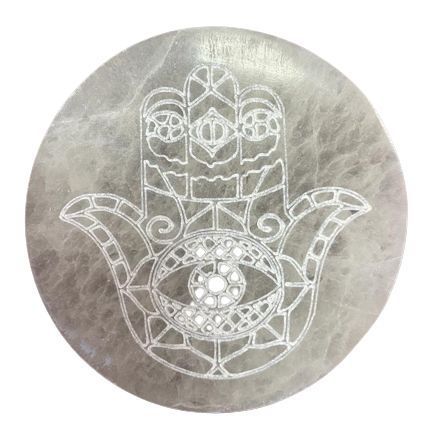 Polished Medium Charging Plate 10cm - Hamsa featuring natural patterning and unique variations - Luna Panther