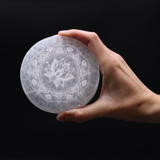 Polished Medium Charging Plate 10cm - Lotus Mandala featuring natural patterning and unique variations - Luna Panther