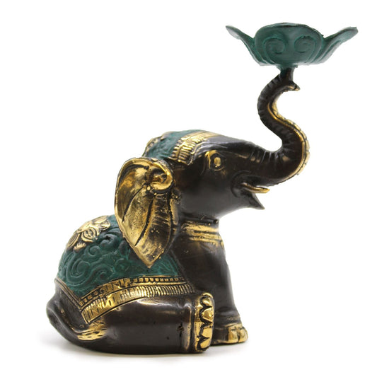 Polished Medium Elephant Candle / Incense Holder featuring natural patterning and unique variations - Luna Panther
