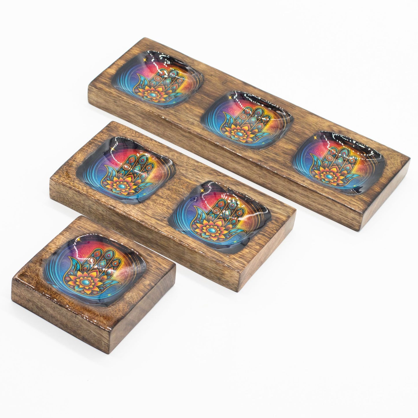 Medium Enamelled Mango Tray Set - Hamsa - Luna Panther