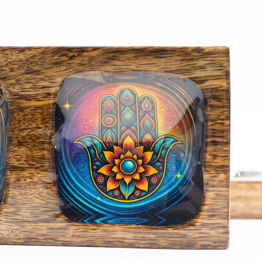 Medium Enamelled Mango Tray Set - Hamsa - Luna Panther alternate view