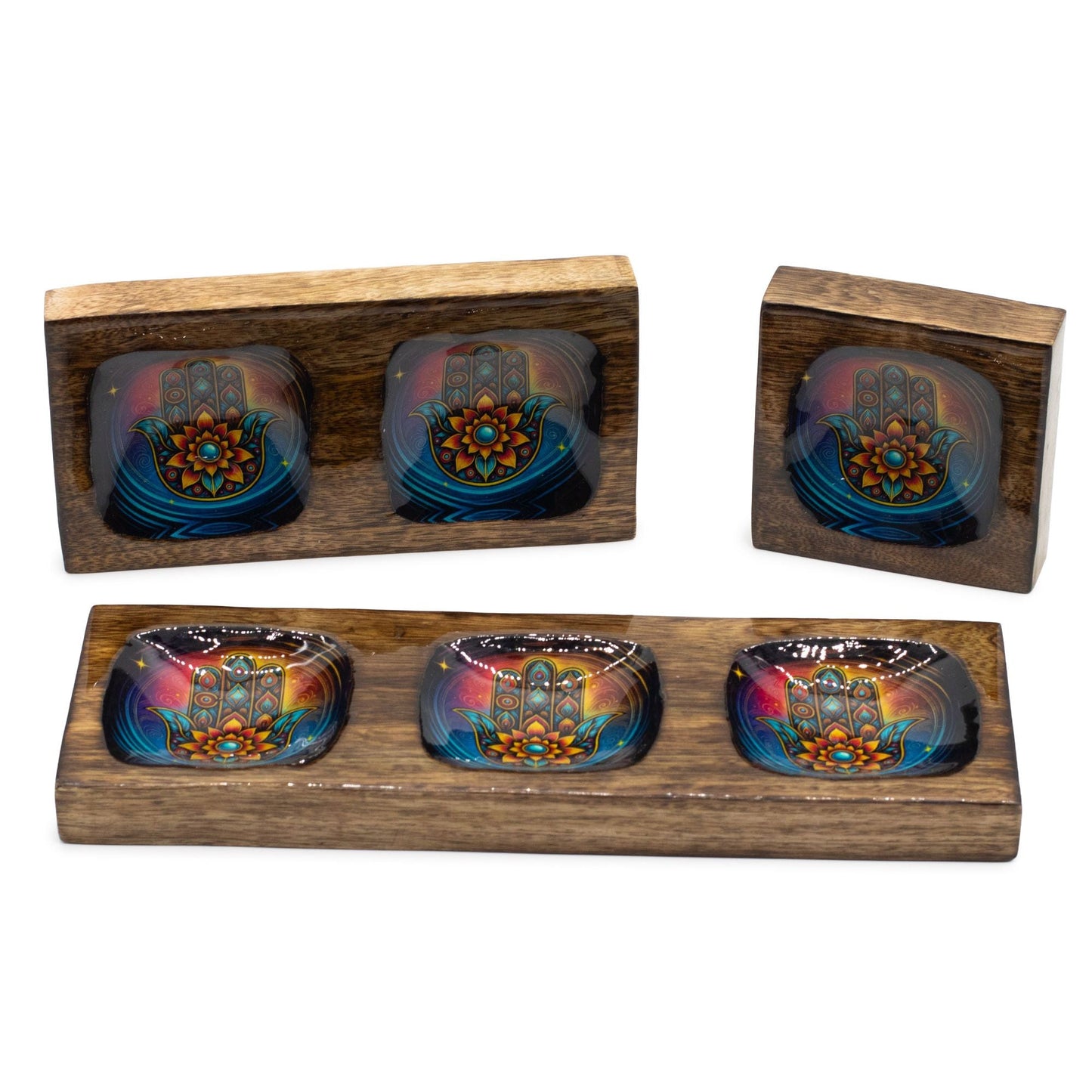 Medium Enamelled Mango Tray Set - Hamsa - Luna Panther