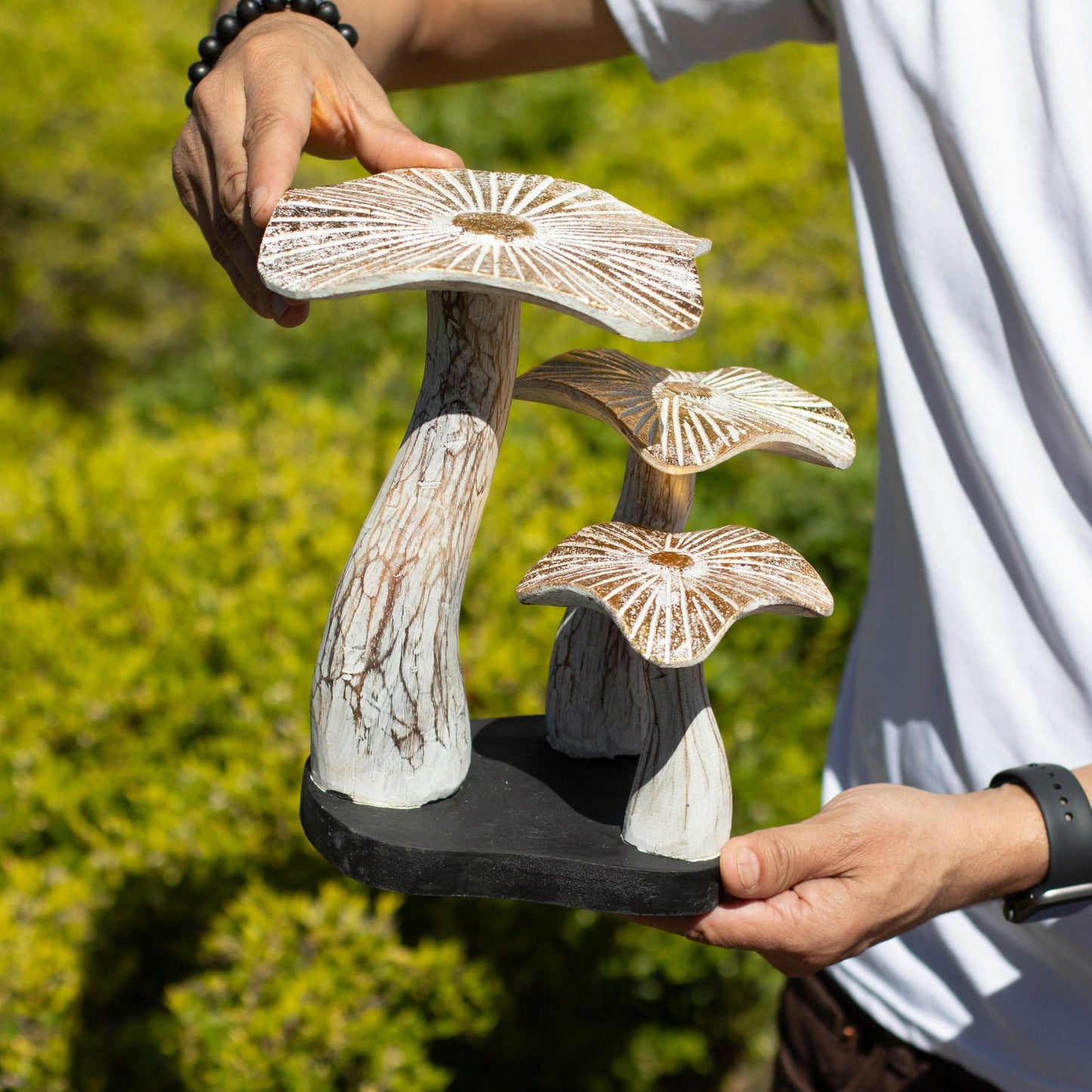 Medium Golden Mushroom Art - 25cm - Whitewash - Luna Panther