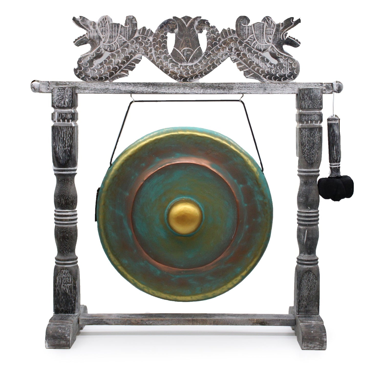 Polished Luna Panther Medium Healing Gong in Stand - 35cm - Greenwash featuring natural patterning and unique variations - Luna Panther