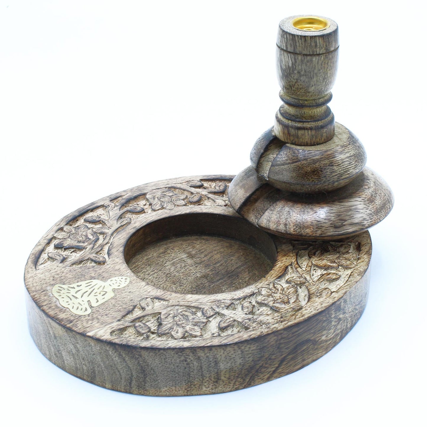 Polished Medium Mango Wood Backflow Burner - Brass Buddha featuring natural patterning and unique variations - Luna Panther