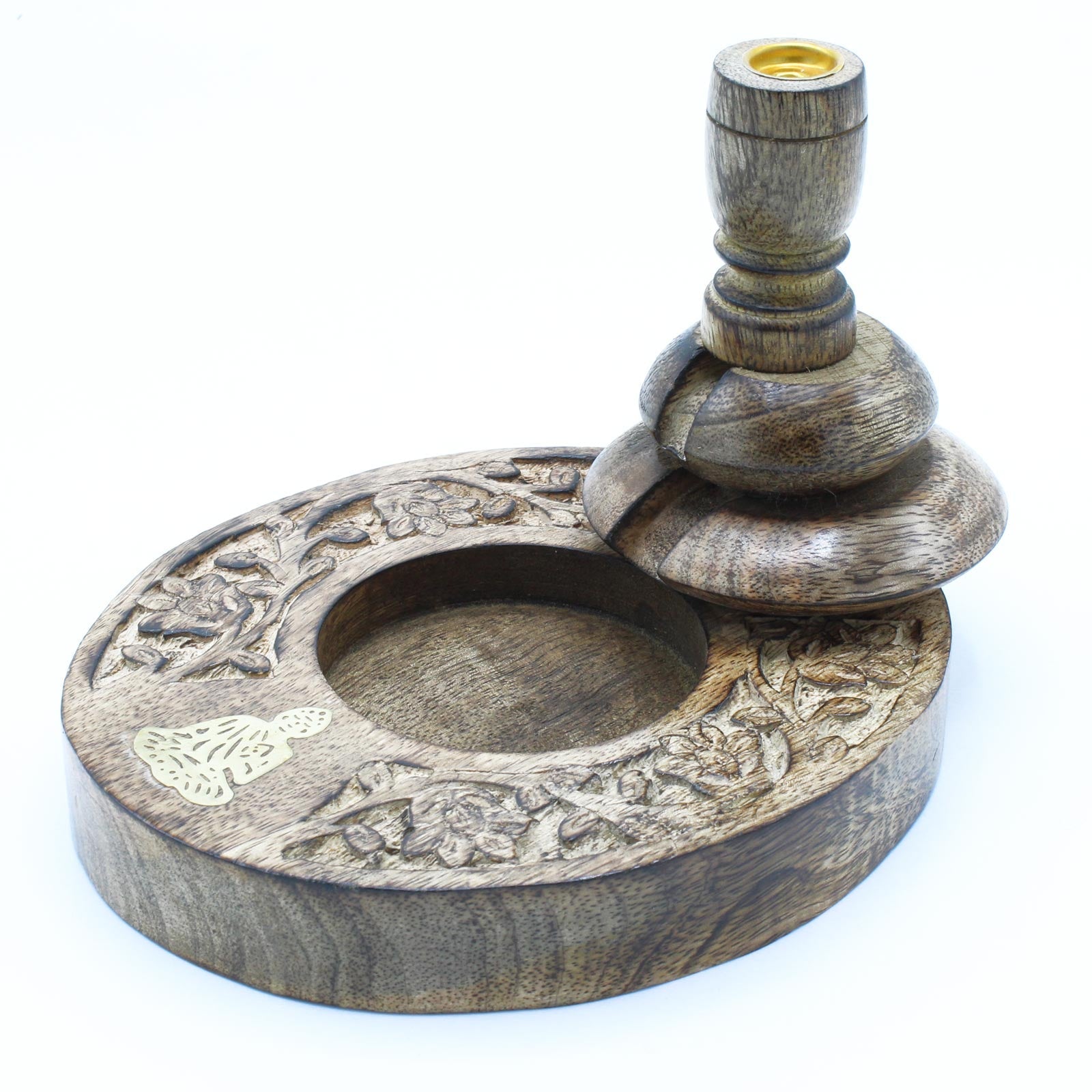 Polished Medium Mango Wood Backflow Burner - Brass Buddha featuring natural patterning and unique variations - Luna Panther