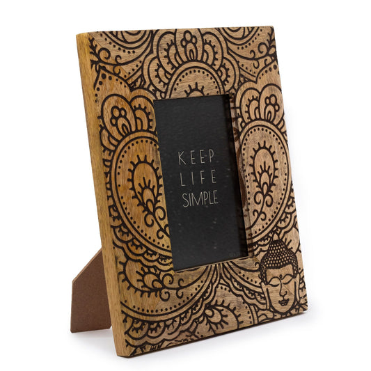 Black mango wood buddha picture frame for 10 x 15cm photo, approx. 26 x 20 x 2cm