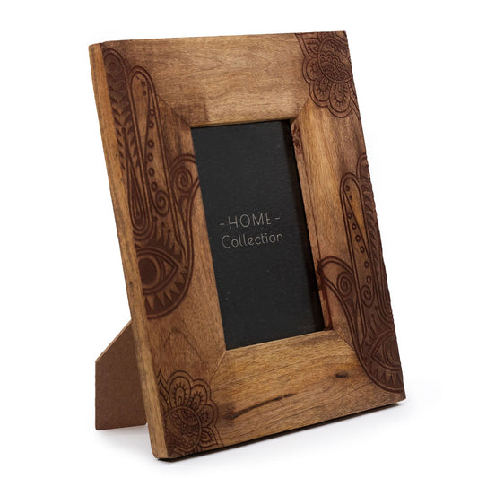 Black mango wood hamsa picture frame for 10 x 15cm photo, approx. 26 x 20 x 2cm