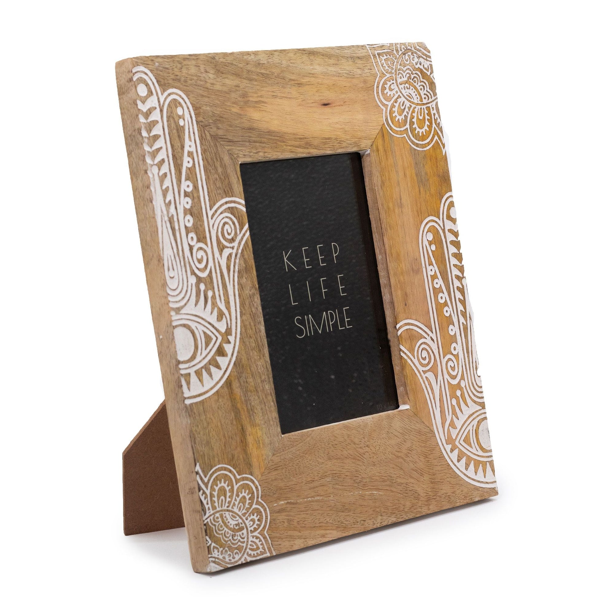 White mango wood hamsa picture frame for 10 x 15cm photo, approx. 26 x 20 x 2cm