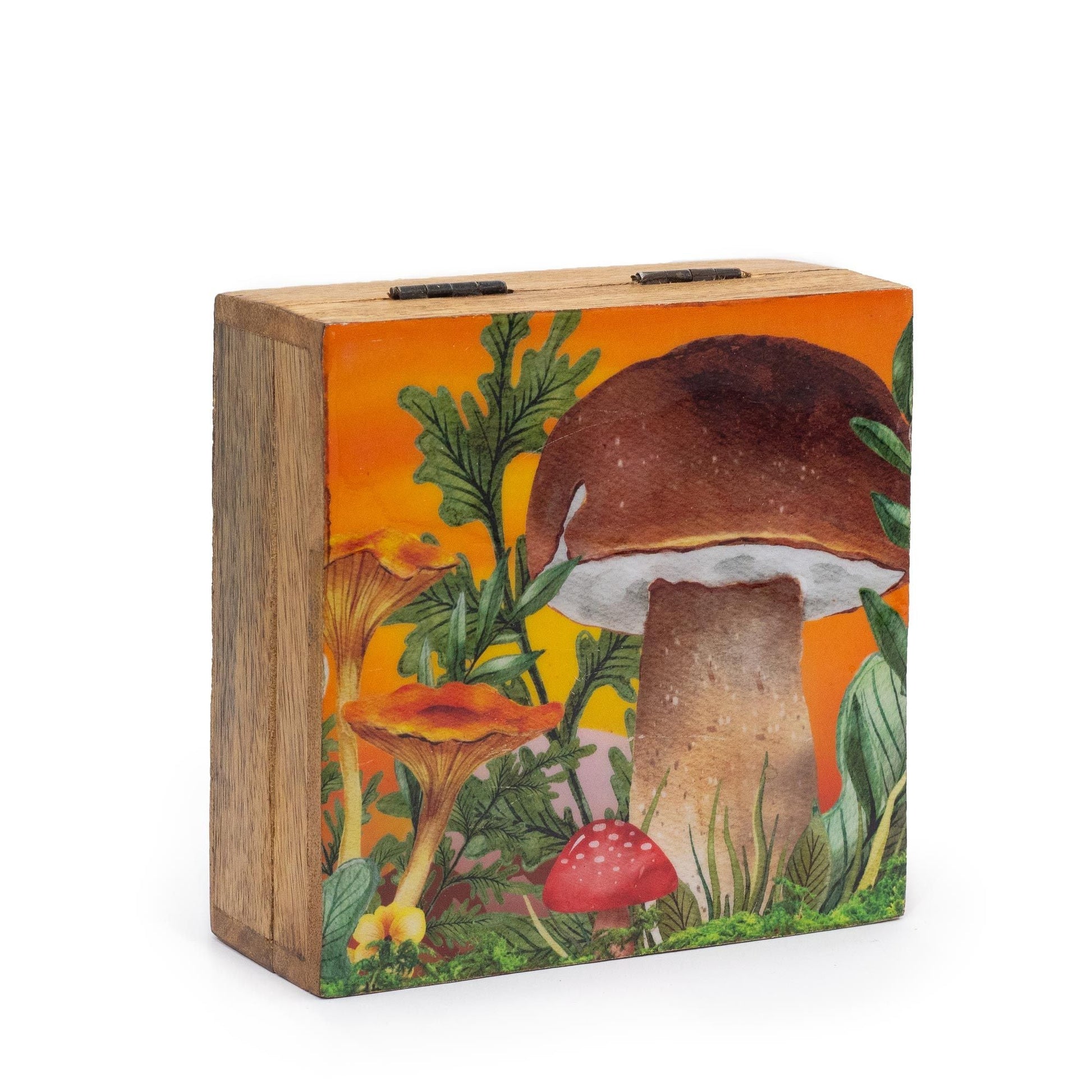 Medium Square Box 13.5x13.5x6cm - Mushroom Design Maroon - Luna Panther