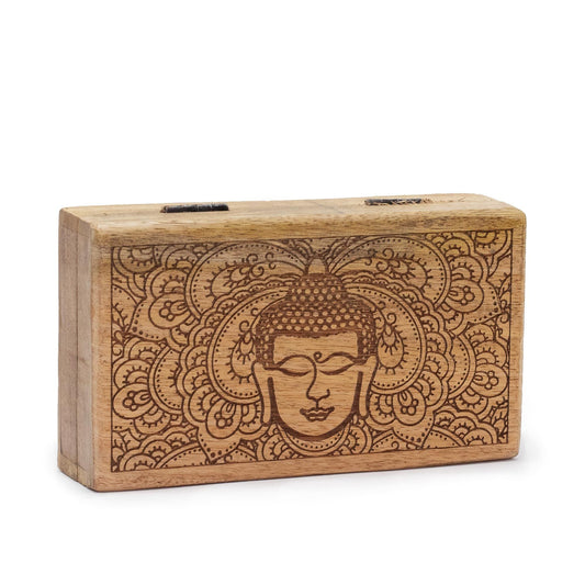 Medium Square Box 17x10x4.2cm - Buddha Face Black Engraved - Luna Panther