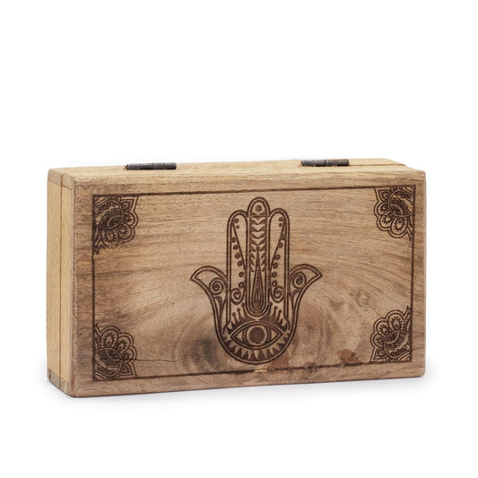 Medium Square Box 17x10x4.2cm - Hamsa Black Engraved - Luna Panther