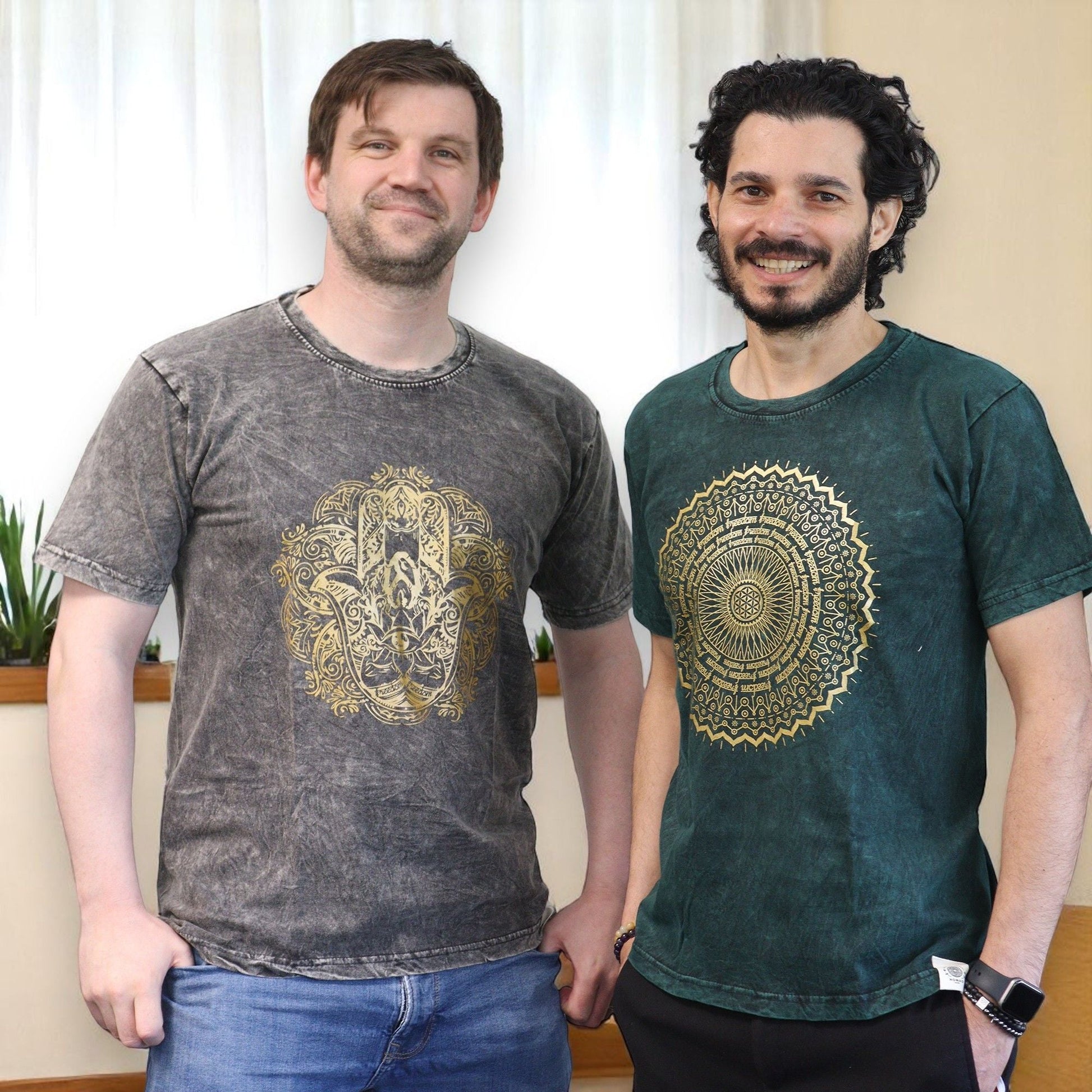 Polished Medium Stone Washed T-Shirt - Hamsa - Dark Grey featuring natural patterning and unique variations - Luna Panther