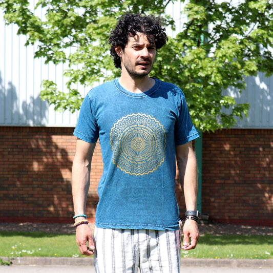 Polished Medium Stone Washed T-Shirt - Mandala - Blue featuring natural patterning and unique variations - Luna Panther