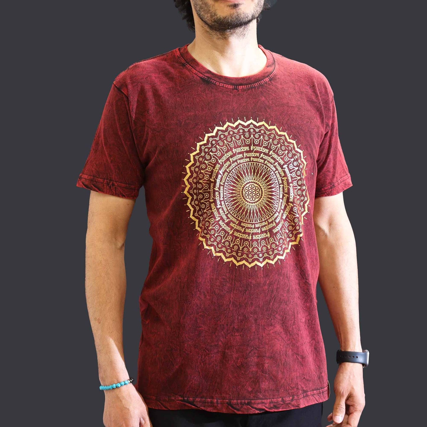 Polished Medium Stone Washed T-Shirt - Mandala - Maroon featuring natural patterning and unique variations - Luna Panther