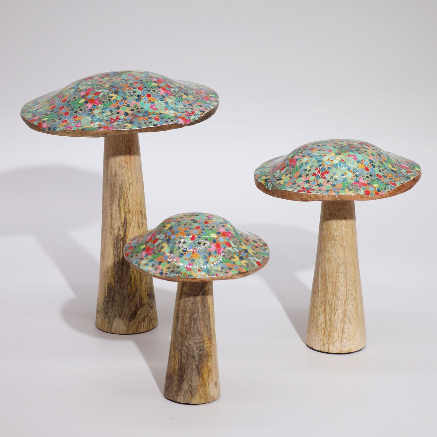 Medium Wooden Mushroom - Mediterranean Tile Pattern - Luna Panther