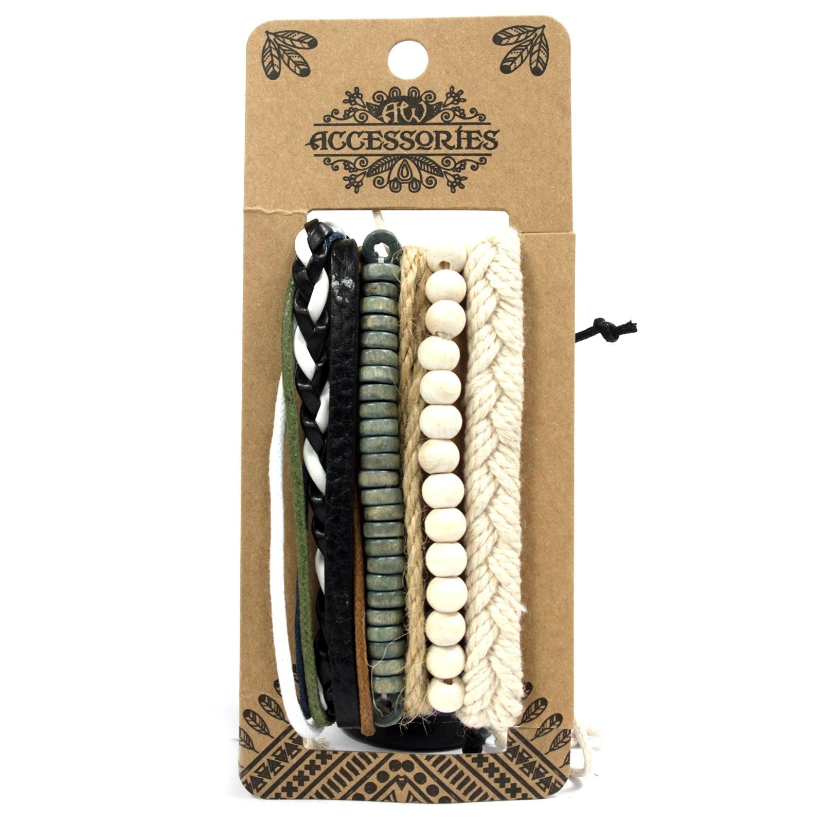 Mens Bracelet Sets - Green & Natural (asst) - Luna Panther