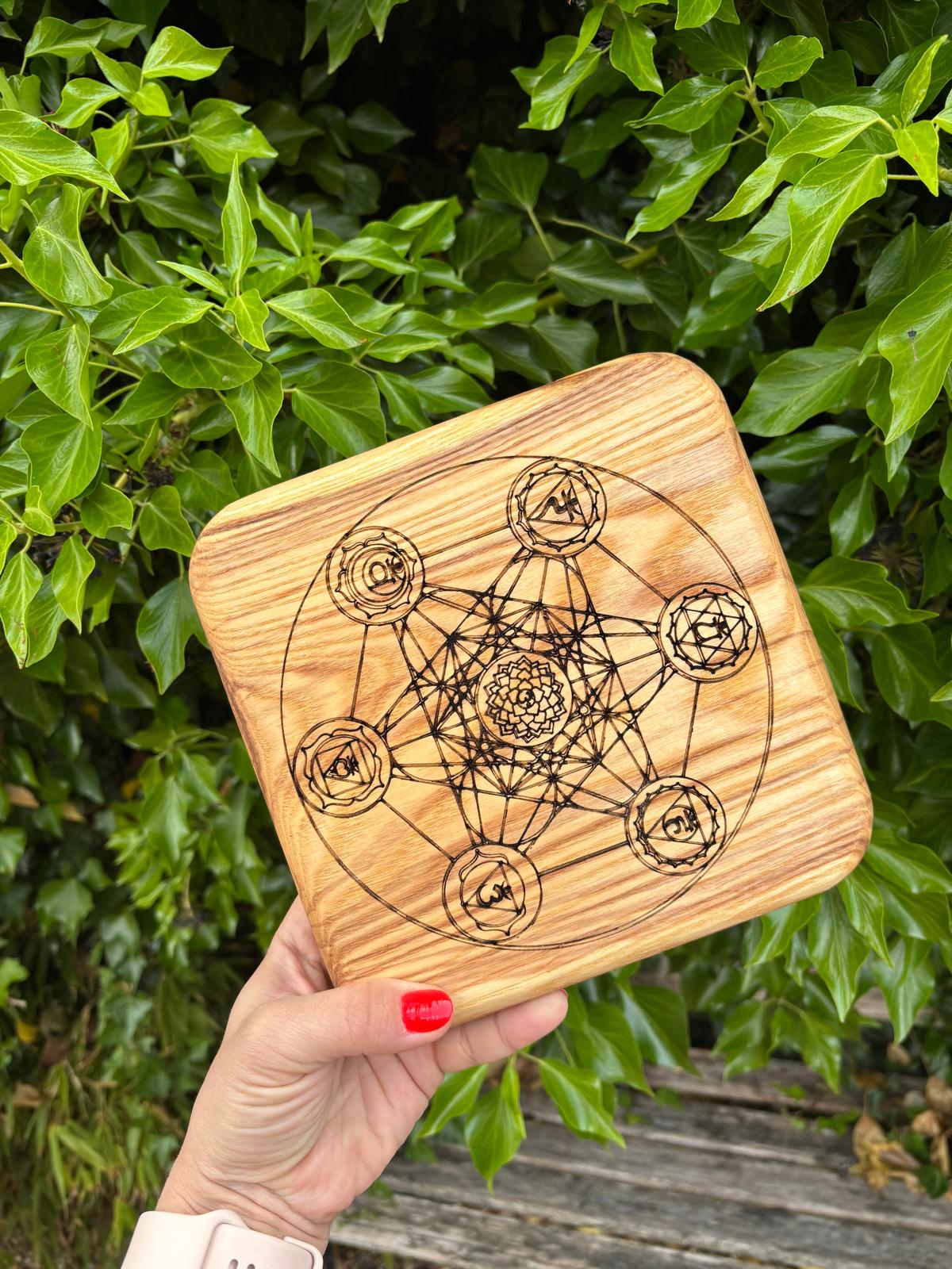 Polished Metatron Chakra Manifestation Crystal Grid – Ash Rounded - Sacred Geometry featuring natural patterning and unique variations - Luna Panther