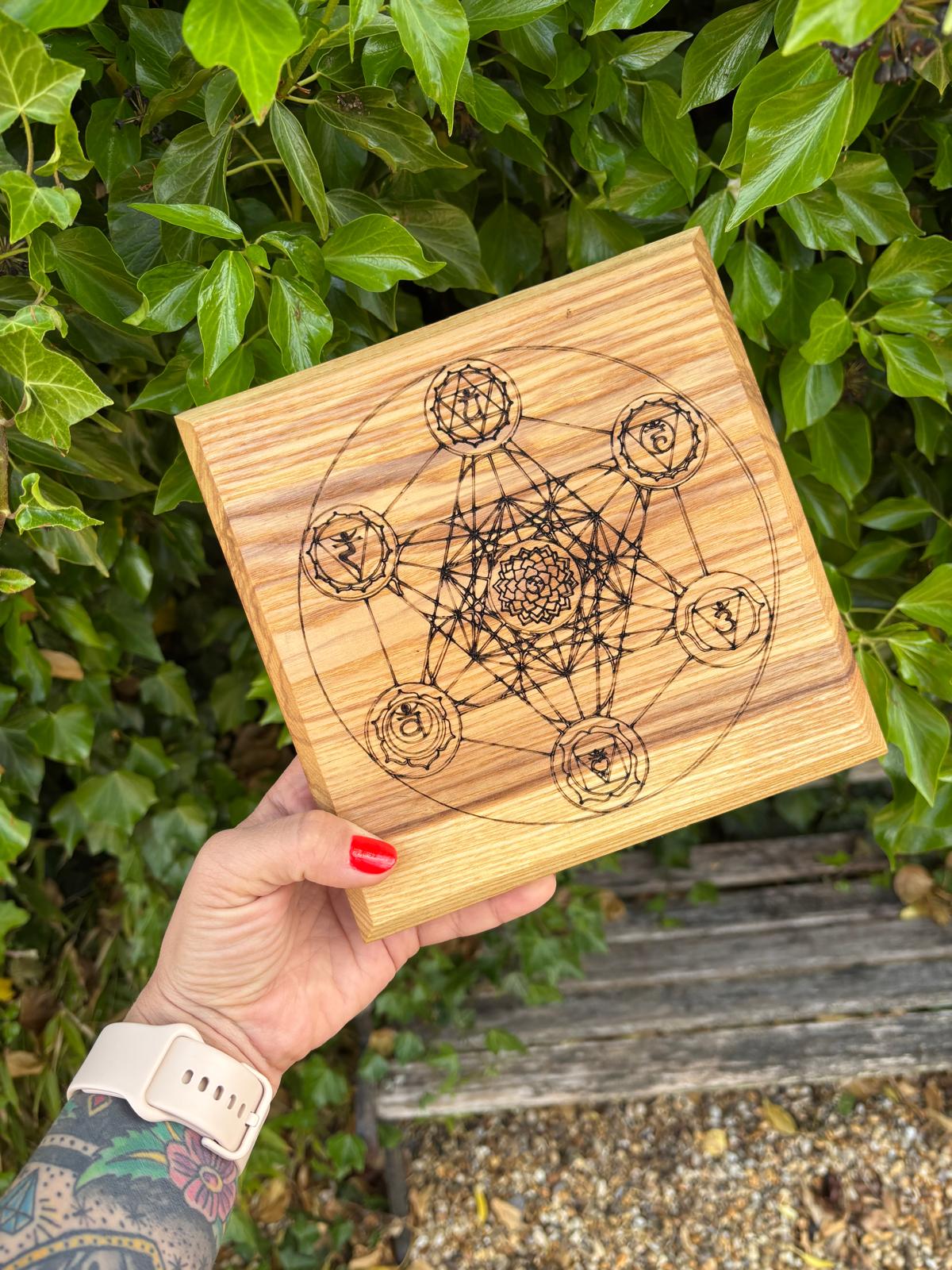 Polished Metatron Chakra Manifestation Crystal Grid – Ash - Sacred Geometry featuring natural patterning and unique variations - Luna Panther