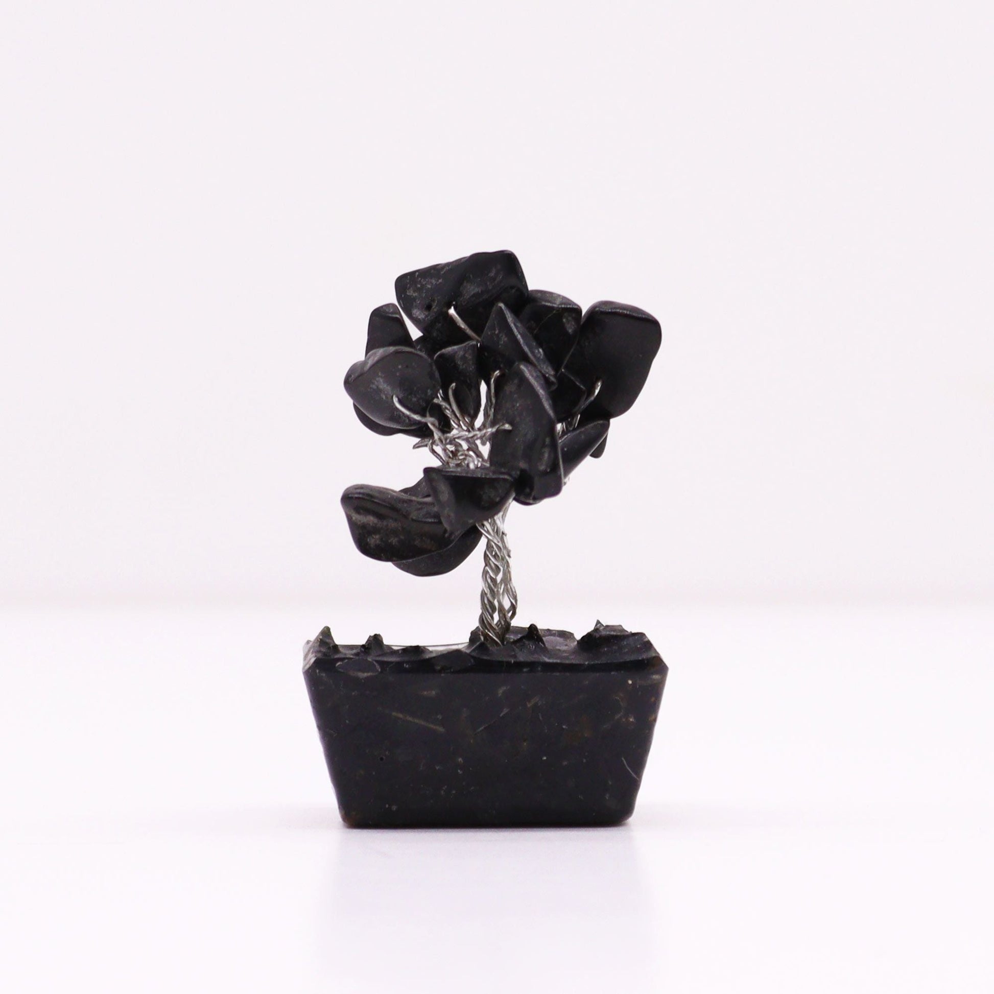 Polished Mini Gemstone Tree On Orgonite Base - Black Agate (15 stones) featuring banded patterns and glossy finish - Luna Panther