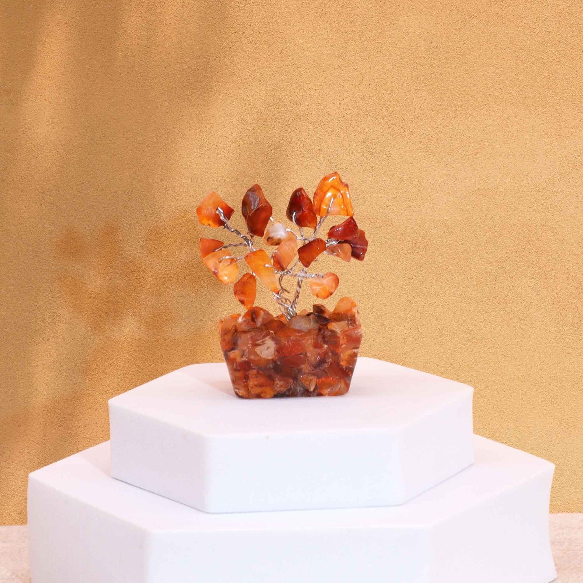 Polished Mini Gemstone Tree On Orgonite Base - Carnelian (15 stones) featuring vibrant orange tone and smooth polish - Luna Panther