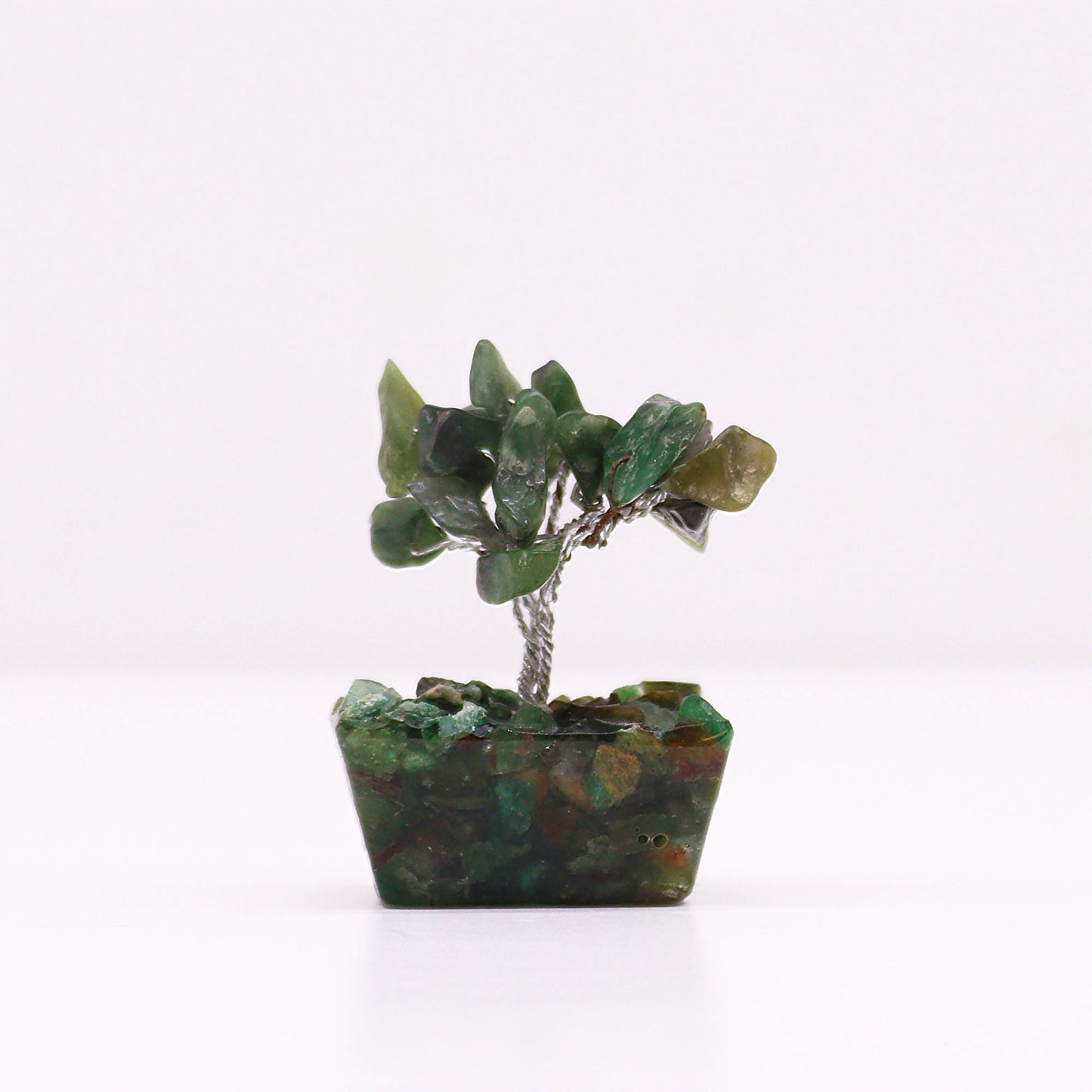 Polished Mini Gemstone Tree On Orgonite Base - Green Aventurine (15 stones) featuring green tone with subtle sparkle - Luna Panther