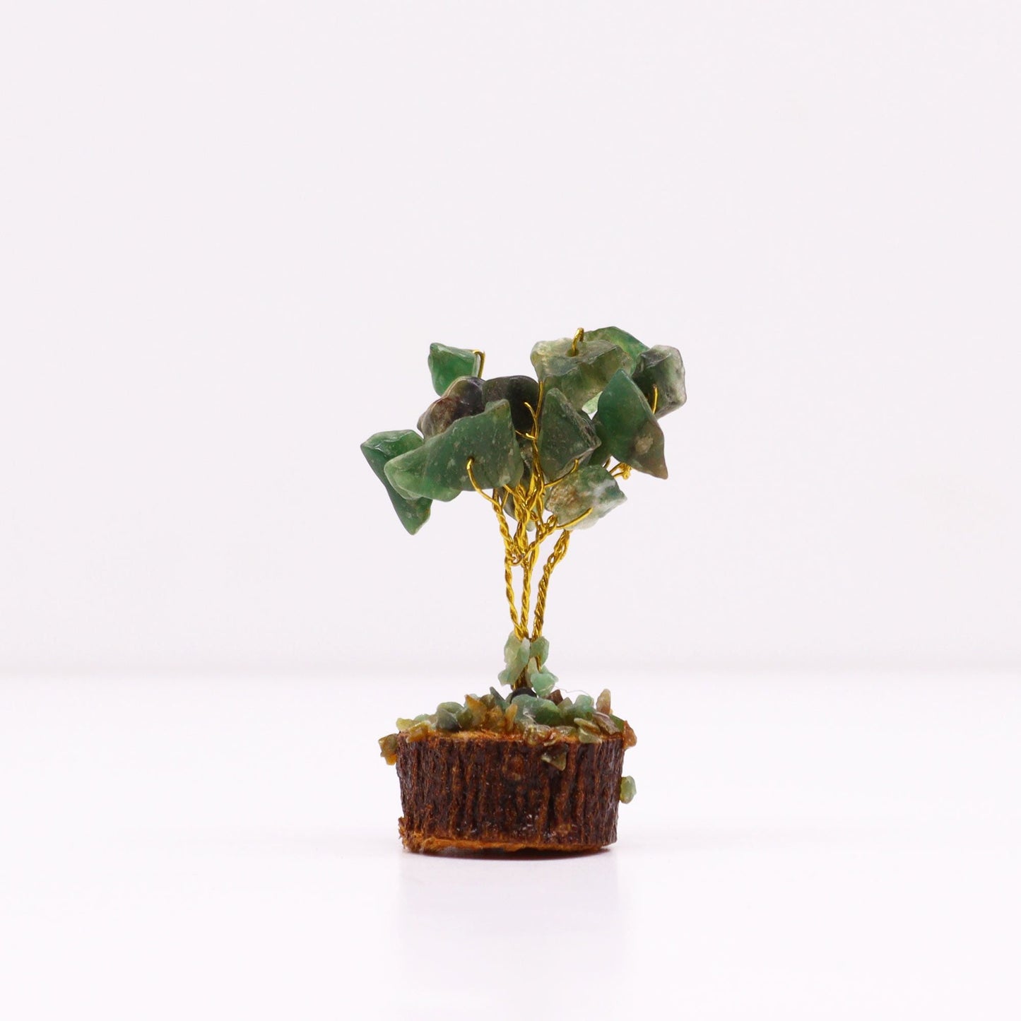 Polished Mini Gemstone Tree On Wood Base - Green Aventurine (15 stones) featuring green tone with subtle sparkle - Luna Panther