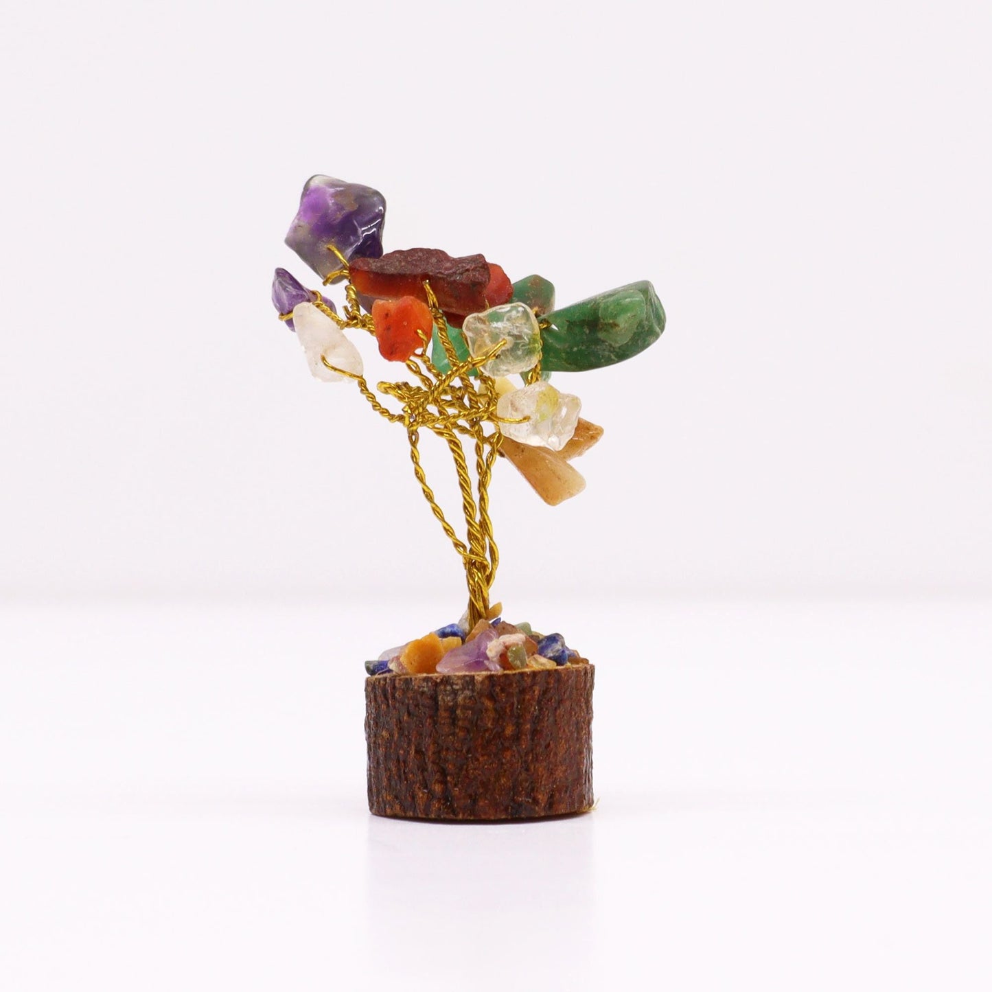 Polished Mini Gemstone Tree On Wood Base - Multi Stones (15 stones) featuring natural patterning and unique variations - Luna Panther