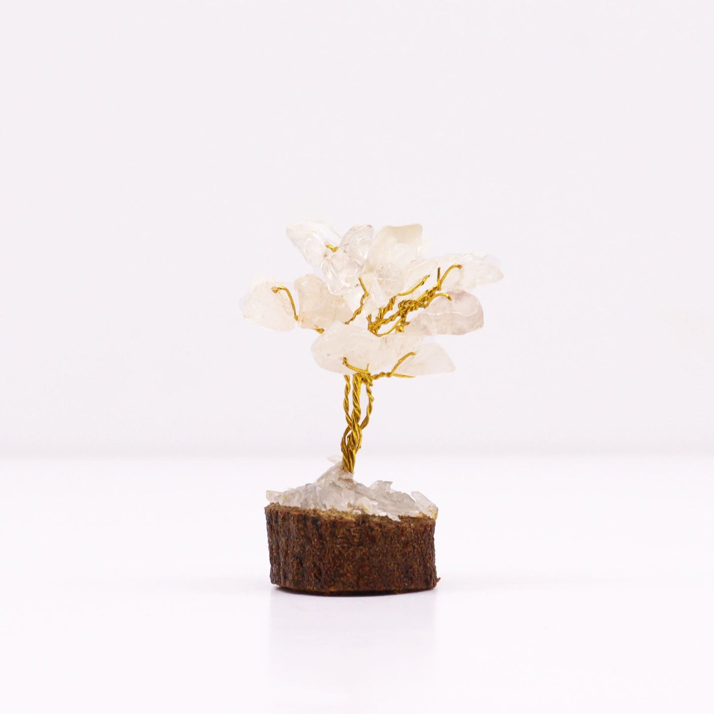 Polished Mini Gemstone Tree On Wood Base - Rock Quartz (15 stones) featuring natural patterning and unique variations - Luna Panther