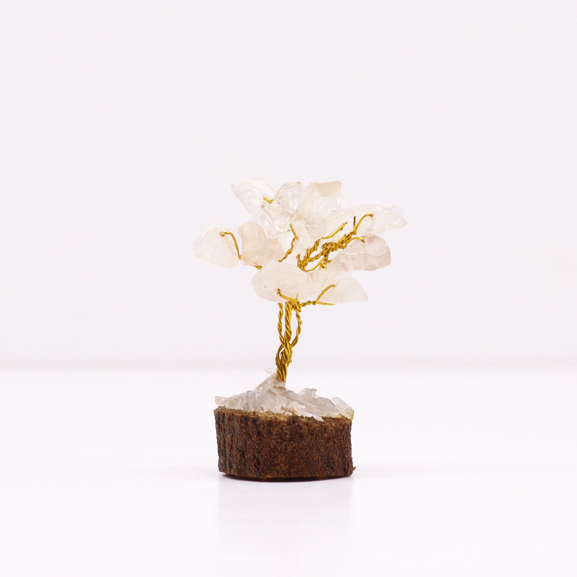 Polished Mini Gemstone Tree On Wood Base - Rock Quartz (15 stones) featuring natural patterning and unique variations - Luna Panther